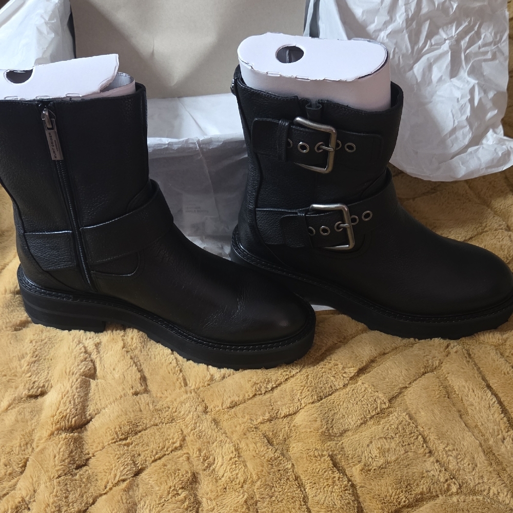 Kurt Geiger Black Leather Moto Boots